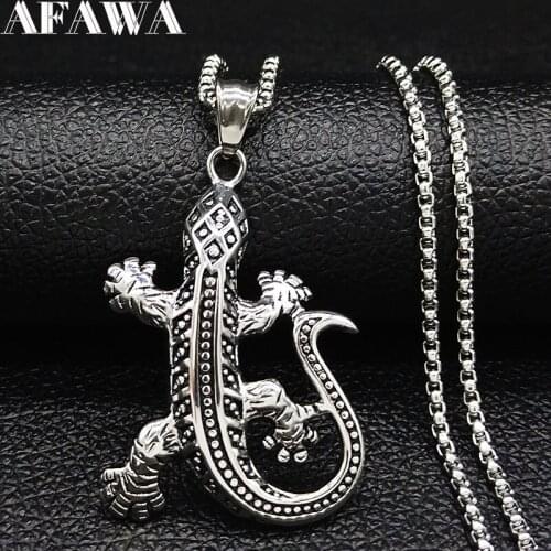 2021 Fashion Lizard Gothic Stainless Steel Necklaces Pendants for Men Silver Color Long Necklace Jewelry cadena hombre N19070