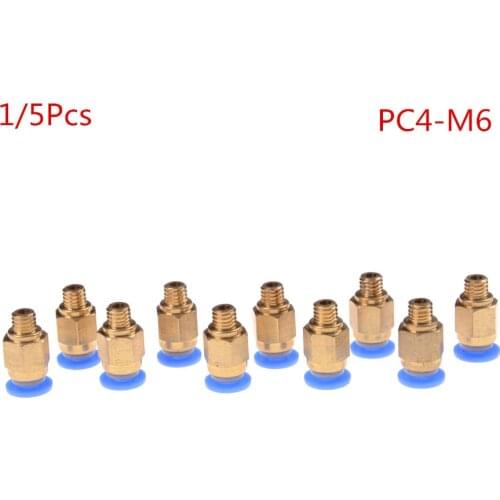 5/1pcs Pneumatic Straight Connector Brass Part For MK8 OD 4mm 6mm Tube Filament M6 Feed Fitting Coupler 3D Printers Parts PC4-M6