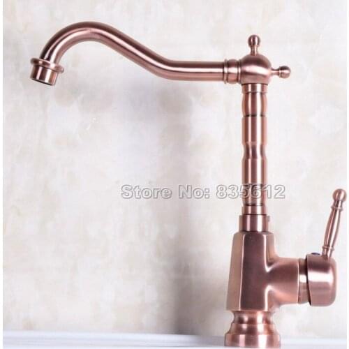 Antique Red Copper Swivel Spout Kitchen Sink & Bathroom Basin Faucet / Single Handle Mixer tap Deck Mounted Single Hole Wnf253