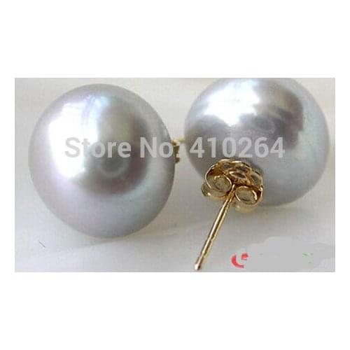 Free shipping $wholesale_jewelry_wig$ free shipping 12MM GRAY ROUND FRESHWATER PEARL STUD EARRING