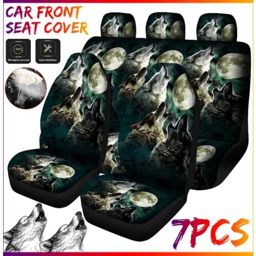 7Pcs Car Seat Covers 3D Animal Wolf Printing Universal Car Seat Protector Set Auto Seat Cushion Full Cover For Universal Cars