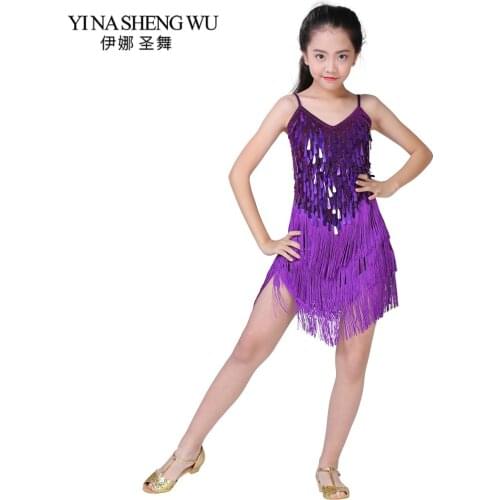 Children Latin Dance Dress Tassel Girls Latin Dance Competition Dress Drip Sequin Fringe Clothes Latin Dance Performance Clothes