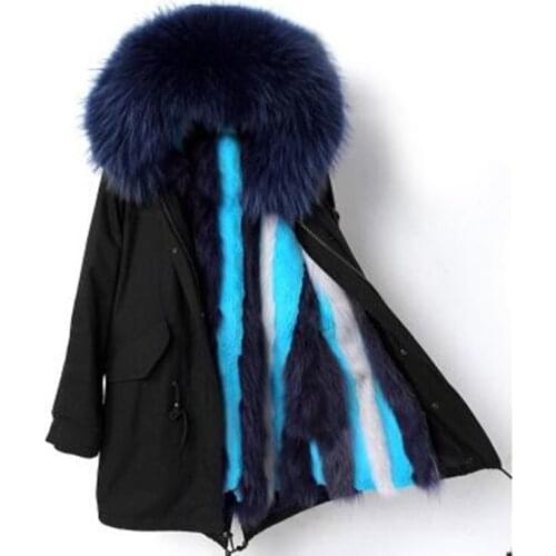 Long parka winter jacket women real natural fur coat fox fur collar liner rainbow Gradient outwear korean fashion