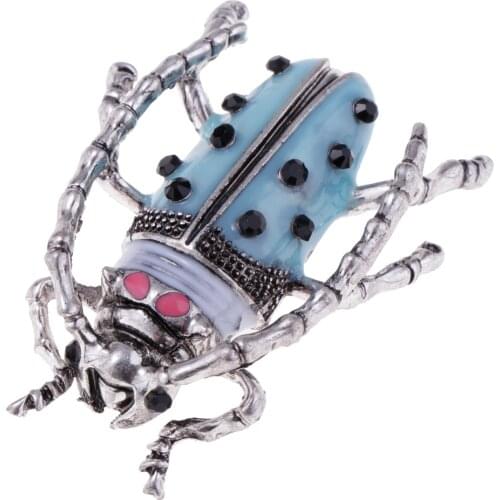 Enamel Black Rhinestone Insect Bug Longicorn Brooch Halloween Costume Pin