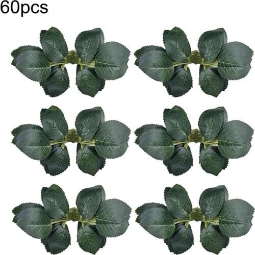 60pcs/set Artificial Rose Leaves Fake Simulated Green Plant Leaf for Photography Props Supplies Home Garden Decoration