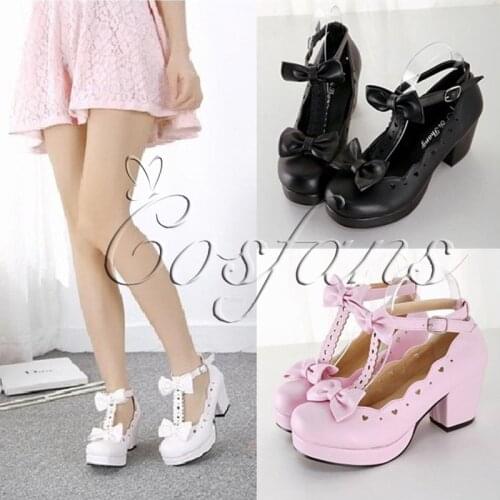 JK uniform lolita cos Lolita shoes cute heavy-bottomed round head women shoes kawaii bowknot love princess cosplay Accessories