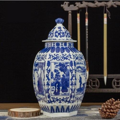 Chinese Decoration Ceramic Vase Living Room Antique Blue And White Porcelain Ginger jar