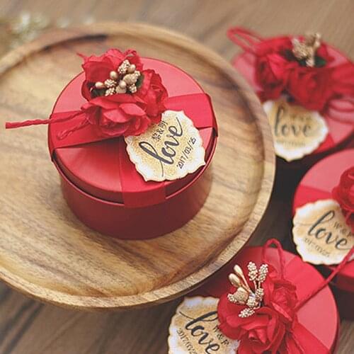 Classic Organizer Candy Box Round Wedding Candy Box Iron With Ribbon Cookie Snack Tinplate Can