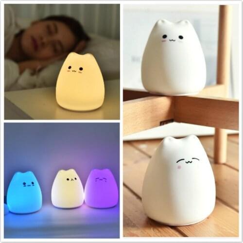 Little Cute Cat Soft Silicone Lamp Cartoon Colorful Change Color Pat Light Children Bedroom Romantic Night Light Room Decor