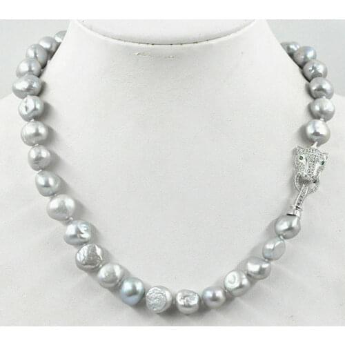 Natural 10-11 mm Gray Baroque Freshwater Pearl Necklace 18"