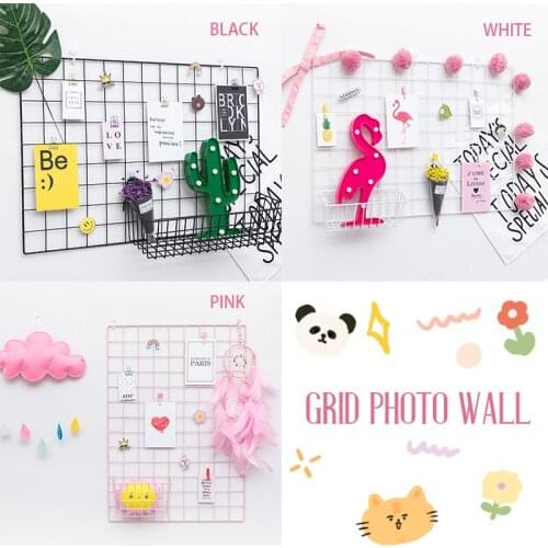 Nordic Modern Home Wall Iron Grid Decor Photo Frame Wall Art Display Mesh Storage Shelf Organizer Postcards DIY Rack Holder