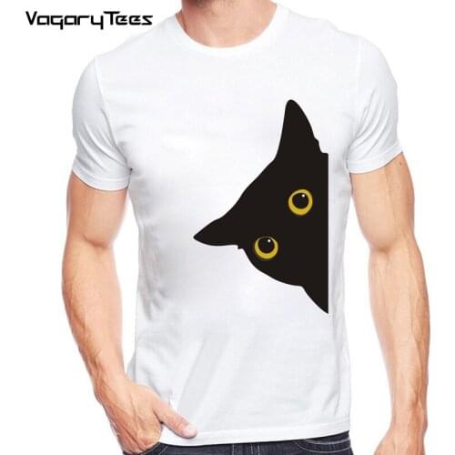 2020 New Arrivals Sneaky Black Cat Men T Shirt Cute Cat Printed t-shirt Short Sleeve Casual Tops Cool Tee Shirts