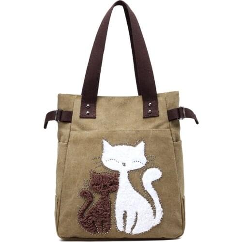 New Handbags Shoulder Bags Women Canvas Bag Fashion Simple Cute Cat Female Bags Ladies Casual Wild Portable Big Bag Shopping Bag