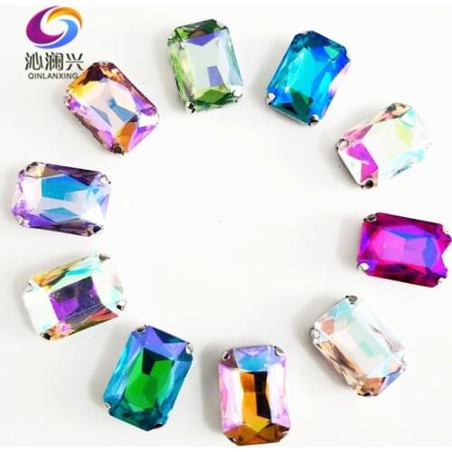 Super beauty AB color Rectangle octagonal shape High quality Glass Crystal sew on claw rhinestones 20pcs/pack