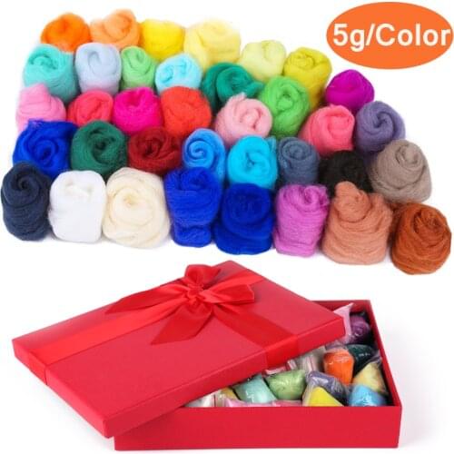KAOBUY 36Colors Wool Roving(5g/Color) Wool Roving For Needle Felting, Needle Felting Wool With Gift Box, Fibre Wool Yarn Roving