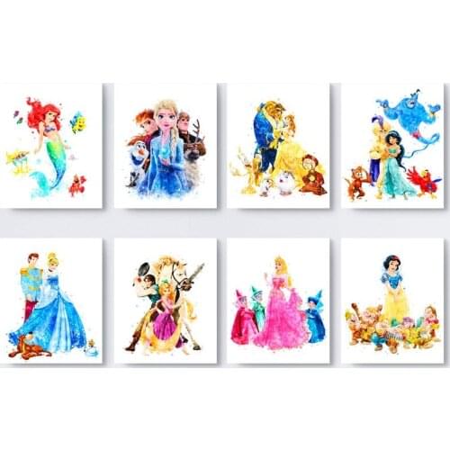 Self-adhesive Wall Sticker Disney Princess Cindrella Rapunzel Sleeping Beauty Snow White Pictures For Living Room Decoration