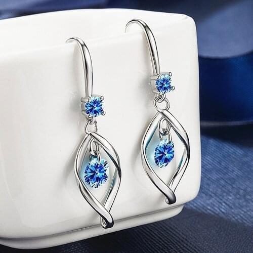 Elegant Chic Blue Crystal Topaz Gemstones Diamonds Drop Earrings for Women Girl White Gold Silver Color Brincos Jewelry Bijoux