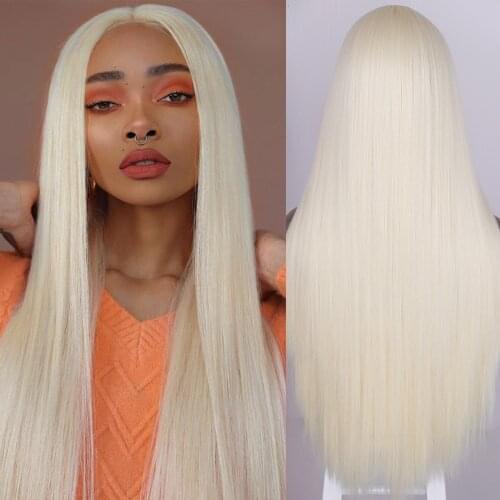 AZQUEEN Synthetic Wigs For Black Women Long Straight Wigs White/Blonde/Purple Wig Middle Part Cosplay Wigs for Party