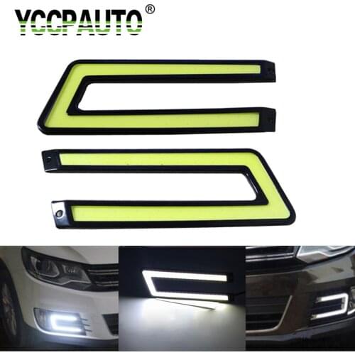 YCCPAUTO 2Pcs U-shape COB DRL White Car LED Daytime Running Light Driving Fog Lamp Bulbs For 12V Vehicle Use 6000K