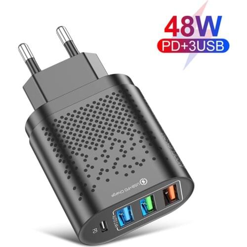 UKGO 2.4A 48W USB PD Charger EU US UK Plug Quik Charge 3.0 Universal Mobile Phone Charger For iPhone 11 12 Xiaomi Samsung Huawei