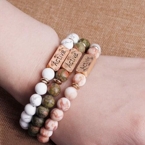 Zhijia DIY Handmade beads bracelets Stone "Active" bracelet Distance ethnic strand bracelets Jewelry for women men