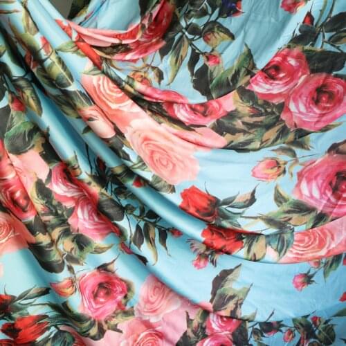 1yard*155cm Rose Floral Knit Fabric For Dress Blouse Bikini