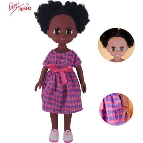New Fashion Doll Meet 14 Inch Dolls American Black Girl Baby Doll Wear Knitted Bow Clothes 3D Brown Eyes Gift Limited Edition