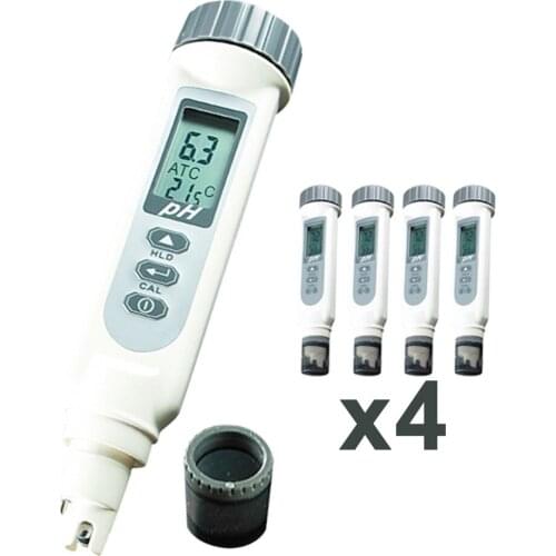 4 x pieces Digital pH Meter ATC Temperature C/F Water Quality Tester + Free 3 pH Powder pH4.01, pH7.00, & pH10.01 Waterproof