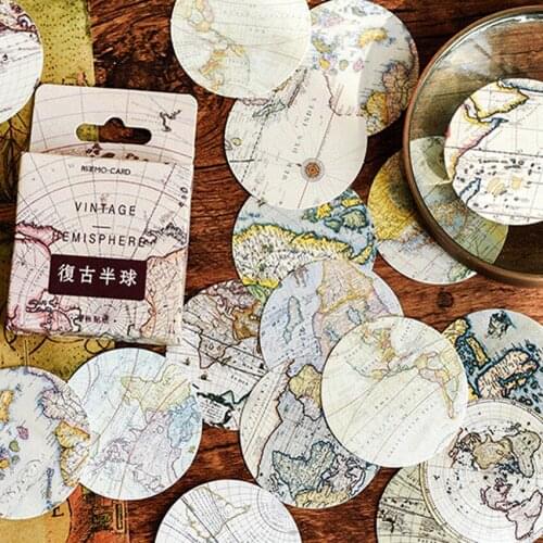 46pcs/pack Retro Hemisphere Decorative Stickers Adhesive Stickers DIY Decoration Diary Stickers Paper Card School Office Supply