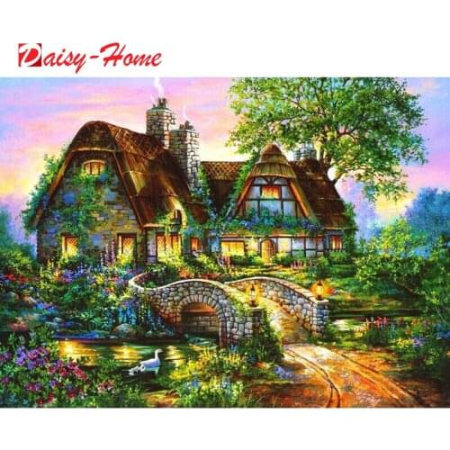 5D DIY Diamond Painting Landscape Villa House Cross Stitch Full Drill Diamond Embroidery Mosaic Picture of Rhinestones Decor