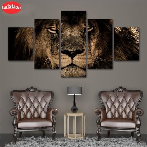 5D DIY Diamond Painting Modern animal art, brown lion Full Square Round Drill Embroidery Cross Stitch Decor mosaic puzzle