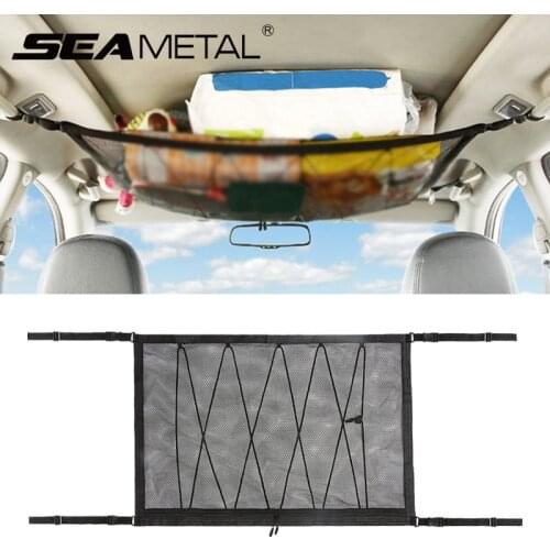 Car Ceiling Storage Net SUV Ceiling Nets Pocket with Upgrad Double Head Zipper-Prevent Falling Design for Put Quilt/Light Sundry