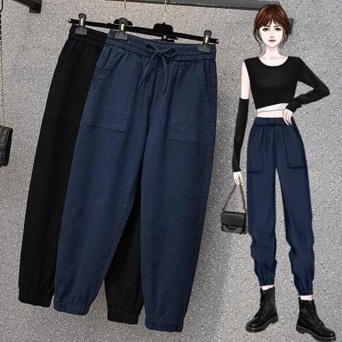 Black Blue Elastic Plus Large Size Oversize Korean Vintage Clothes WomenS High Waist Trousers Fashion Pants For Girl Streetwear