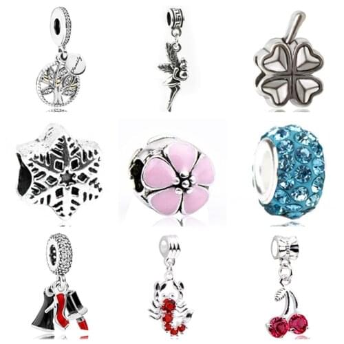 Btuamb New Arrival Star Cherry Flower Crystal Pendant Beads Fit Original Pandora Bracelets Necklaces for Women Making Jewelry