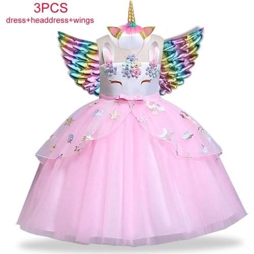 Kids Unicorn Dress for Girls Flower Wedding Appliques Ball Gown Little Girl Princess Dresses Elegant Party Costumes 3 to 10 Year