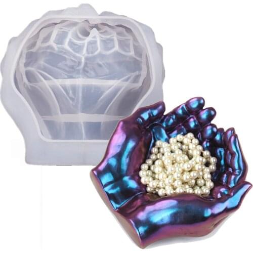 DIY Crystal Resin Silicone Ashtray Mold Two-Hand Model Hand Dish Ashtray Mirror Epoxy Silicone Potter Mold Jewelry Storage TW020