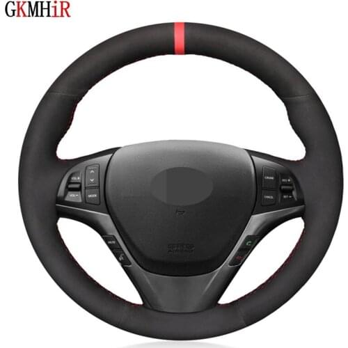 DIY Soft Black Genuine Leather Suede Car Steering Wheel Covers For Hyundai Genesis Coupe 2010 2011 2012 2013 2014 2015-2016