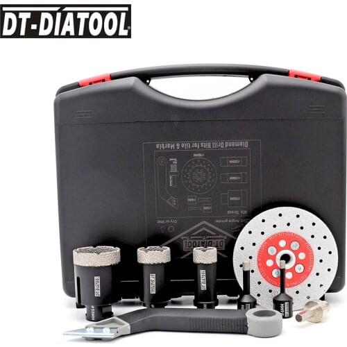DT-DIATOOL 1set Diamond Drilling Core Bits for Porcelain Tile Hole Saw Cutter Double Cutting Grinding Discs Set M14 Thread