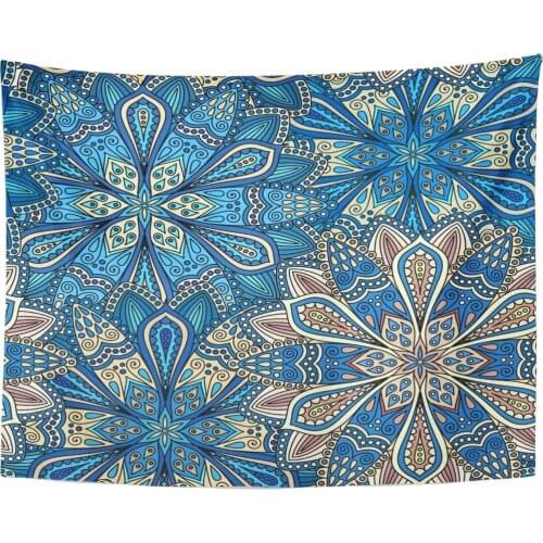 Boho Chic Flower Elegant Floral for Furniture Curtains Mandala Design Unusual Flourish Blue Brown Beige Tapestry Home Decor Wall
