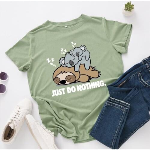 Plus Size Women Lazy Animal Print T-shirt Casual Kawaii Cotton Tees Harajuku Summer Oversized Funny Cartoon Sloth Tee Shirt
