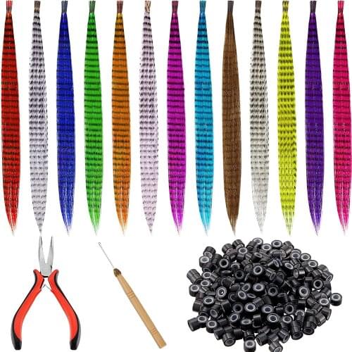Colored Strands for Hair Feather Extension 10 Pieces I Tip Synthetic Hairpiece Fake Hair Zebra Line Feather Hair Extensions