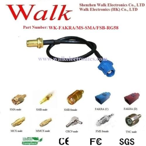 FAKRA male SMA female rg58 cable, FAKRA SMA rg58 cable, fakra rg58 antenna cable