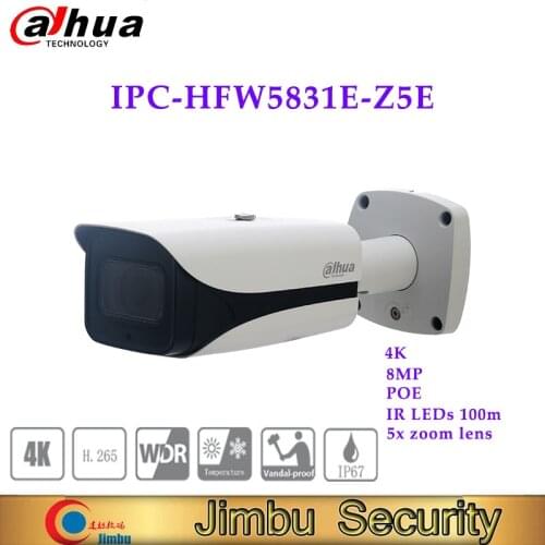 Dahua 8MP WDR IR Bullet Network Camera IPC-HFW5831E-Z5E 4K POE 7mm ~35mm 5x zoom lens security camera outdoor video surveillance