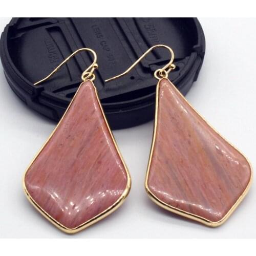 KFT Elegant Style Light Yellow Gold Color Water Drop Earrings Natural Rhodonite Stone Earring For Women Party Wedding Jewelry