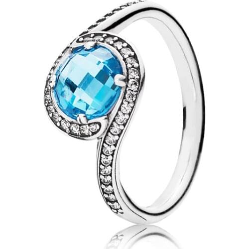 925 Sterling Silver Ring Radiant Embellishment Sky-Blue Crystal Ring For Women Wedding Party Gift