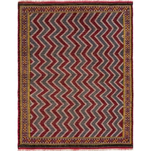 Red and Blue Chevron Rug, 7x5 Zig Zag Printed Rug, Contemporary Decor Rug, Mediterranean Style Floor Rug, Eclectic Coastal Rug