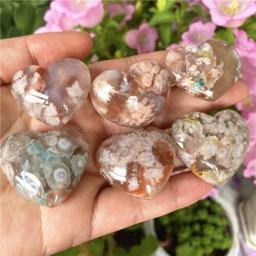 Beautiful Natural Cherry Blossom Agate crystal heart shaped sakura stone For Gift