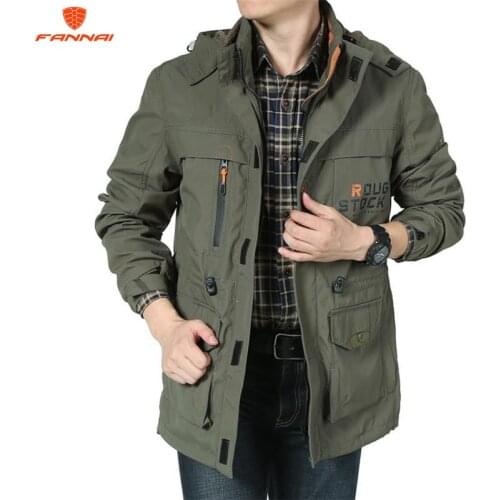 Spring Jacket Men Casual Thin Hooded Waterproof Military Army Jackets Zipper Coat Multi Pocket Windbreaker Men Plus Size jacket