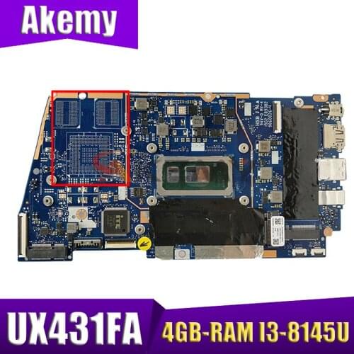 AKEMY UX431FA/FN Laptop Motherboard For ASUS ZenBook-14 UX431FA UX431FN UX431F Original Mainboard 4GB-RAM I3-8145U GM
