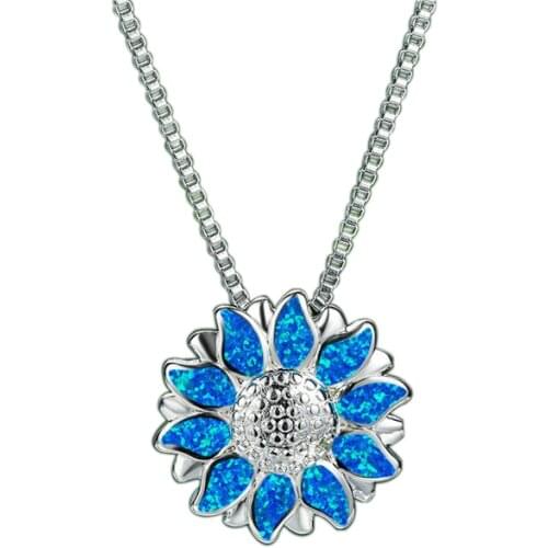 Fashion Women Necklace 2021 Wedding Jewelry Accessories Cute Sunflower Imitation Opal Flower Pendant Necklace for Women